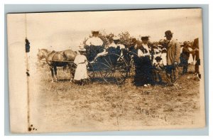 Vintage 1900's RPPC Postcard Well Dressed Woman in Horse Drawn Cart on Farm