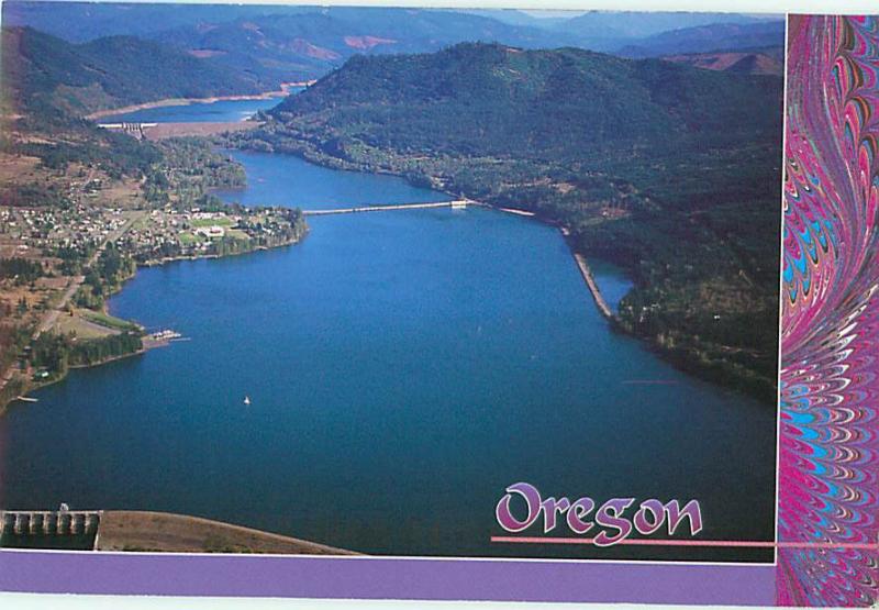 Oregon Lane County Dexter Dam Aerial View Lowell Bridge Salem  Postcard  # 7063