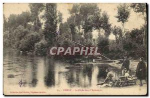 Old Postcard Fishing Fisherman Cheny The fishing in the & # 39Armancon