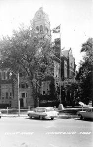 Hampton Iowa~Court House~Clock Tower~NICE Classic Car Parked in Front~1973 RPPC