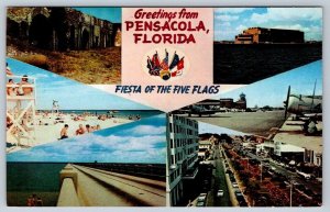 Greetings From Pensacola, Florida, Vintage Chrome Multiview Postcard, 6 Views