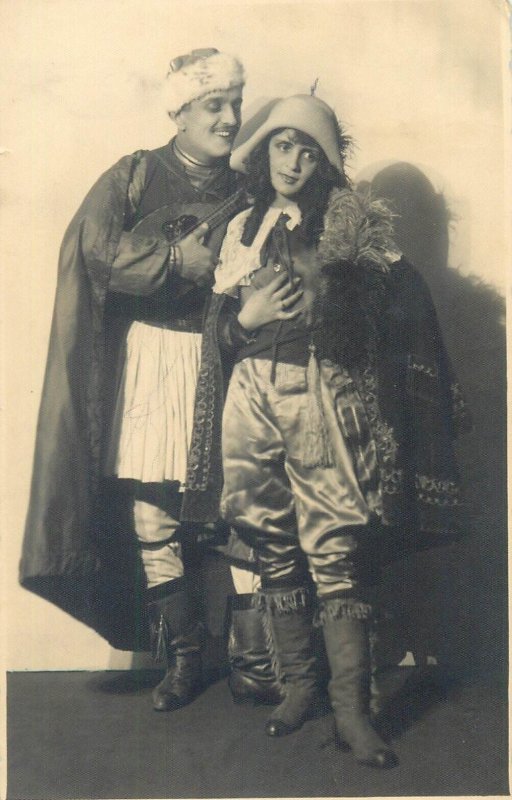 Romanian film theatre star actors costumes music mandolin serenade c.1932 