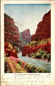 Vtg 1908 First Tunnel Canon of the Grand Colorado Embossed Postcard