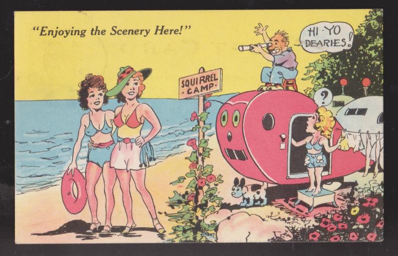 Comic Postcard - Women On Beach Man With Telescope - Used 1951