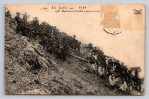 1910  French  Artillery  Infantry on Maneuvers  in French Alps     Postcard