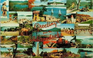 Greetings Adirondack Mountains New York Scenic Multi View Chrome Postcard 