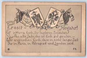 London England Postcard Hurrah to you Brave Soldiers! New Year c1920’s WW1