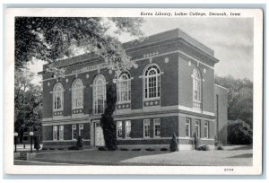 Decorah Iowa IA Postcard Koren Library Luther College Building c1930's Vintage