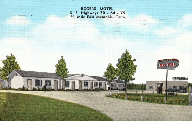 Vintage Postcard Rogers Motel Building Modern Units Memphis Tennessee TN