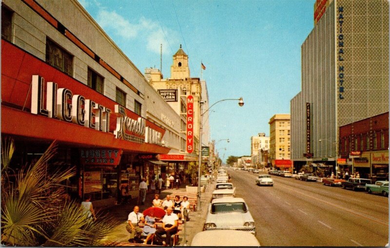 Vtg St Petersburg FL Central Avenue Street View Leggit Drug Store 1960s Postcard