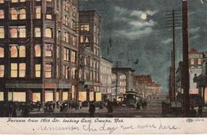 Nebraska Omaha Farnam From 16th Street Looking East At Night 1908