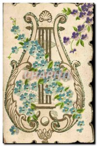 Old Postcard Fantasy Flowers Lyre