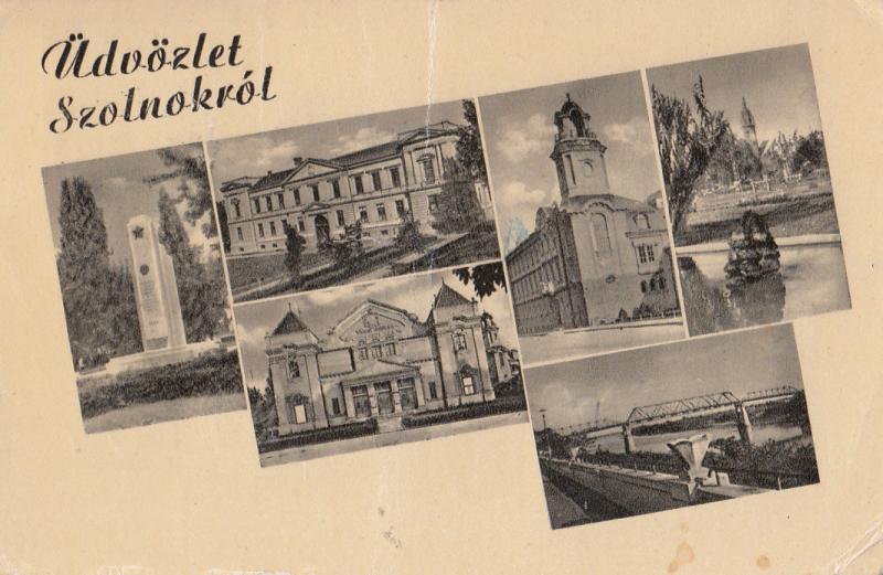 Hungary Szolnik multi view  1956 postcard