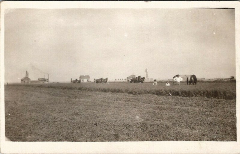 RPPC Farming Scene 3 Teams of Horses Children Farmer Homes  Postcard T19