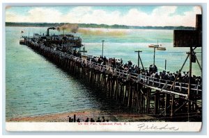 1907 On The Pier Crescent Park Rhode Island RI, Passenger On board  Postcard