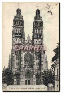 Postcard Old Tours Cathedrale St Gatien Facade