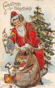 G1/ Santa Claus Christmas Postcard c1910 Glitter Jester Toys Tree 11