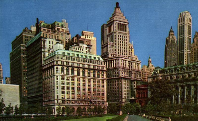 NEW YORK, N.Y., Skyline View looking across Battery Park (1970s)