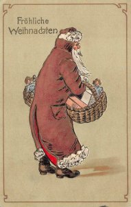 CHRISTMAS HOLIDAY BROWN SUITED SANTA CLAUS WARNSDORF AUSTRIA STAMP POSTCARD 1906