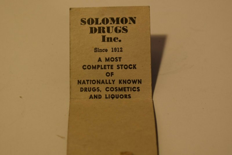 Solomon Drugs Inc. Advertising 20 Strike Matchbook Cover