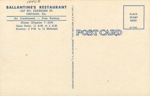 Postcard 1940s Illinois Chicago Ballantine's restaurant Interior Teich IL24-1151