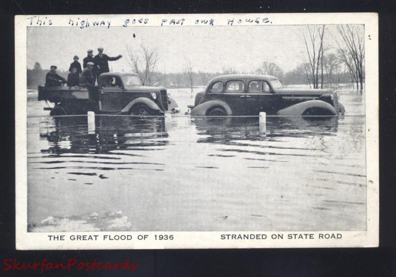 FRAMINGHAM MASSACHUSETTS GREAT FLOOD DISASTER OF 1938 CARS VINTAGE POSTCARD