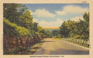 Genesee Pennsylvania~Idyllic Country Road~White Fence Along Right Side~1953 Pc