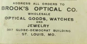 1880's Brooks Optical Co. St. Louis, MO Victorian Poster Stamp Label Card F92