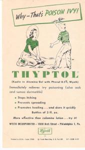 Wyeth Inc. Thyptol for poison ivy, postcard 1940's pharmacy