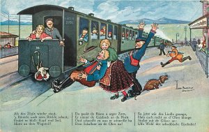 Postcard C-1910 Railroad Station Comic Humor Switzerland artist 22-14063