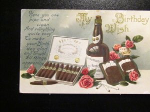 Birthday  card-tobacco-Scotch Whiskey-cigars-1914 *** FREE SHIPPING***