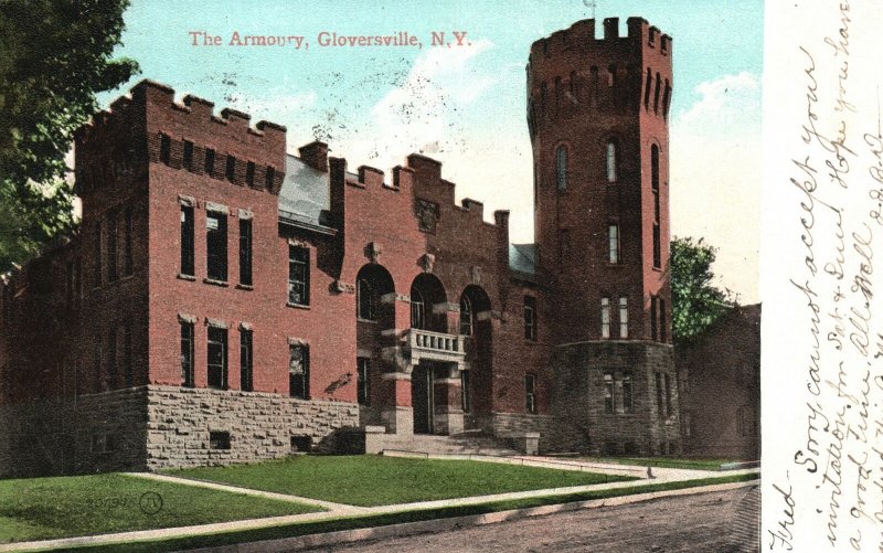 Vintage Postcard 1907 The Armory Building National Guard Gloversville New York 