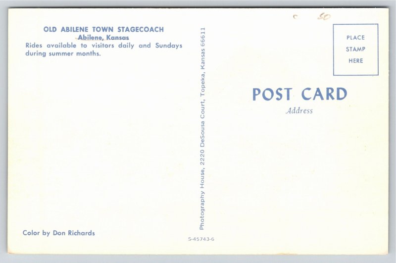 Abilene Kansas~Old Abilene Town Stagecoach~Vintage Postcard