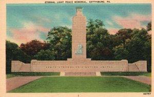 Vintage Postcard 1930's Eternal Light Peace Memorial Gettysburg Pennsylvania PA