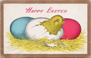 Happy Easter Chick Red White Blue Egg c1911 Postcard H37