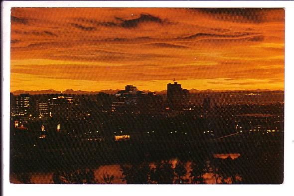 Skyline at Night, Calgary, Alberta, Photo W Petrigo, Slogan Cancel 1968