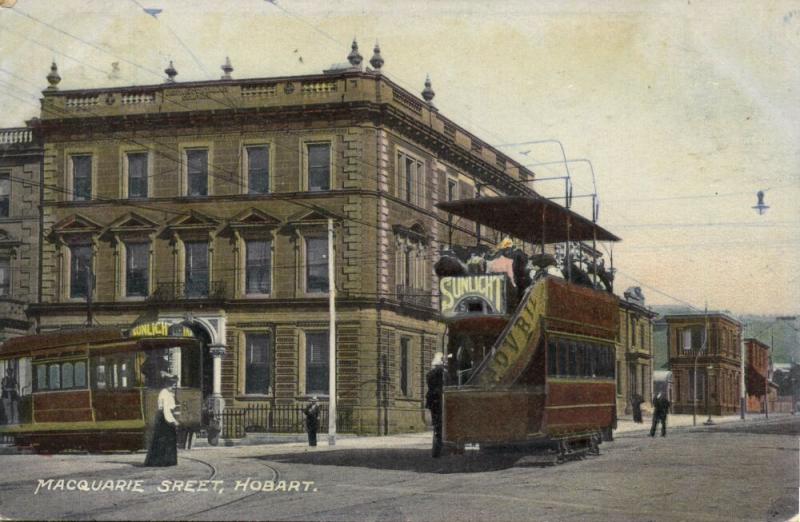 australia, HOBART, Tasmania, Macquarie Street, Tram, Street Car (1908) Postcard