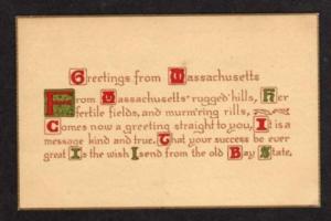 MA Poem Greetings from MASSACHUSETTS MASS Postcard PC