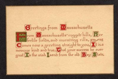 MA Poem Greetings from MASSACHUSETTS MASS Postcard PC