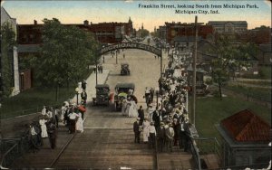 Michigan City Indiana IN Franklin Street Early Cars c1910 Vintage Postcard