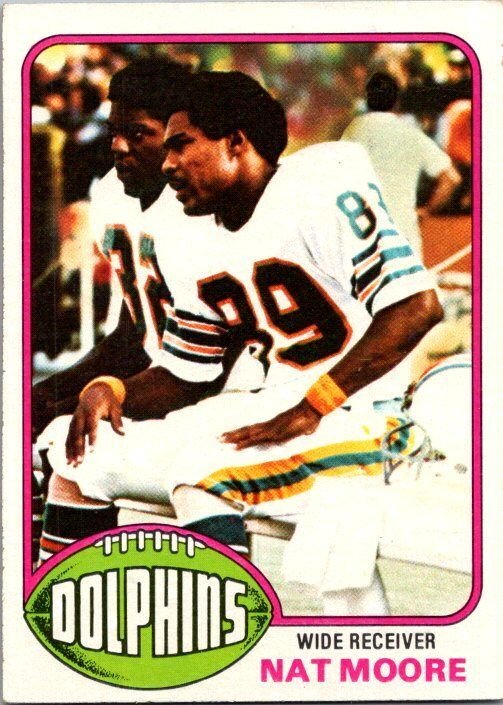 1976 Topps Football Card Nat Moore Miami Dolphins sk4486