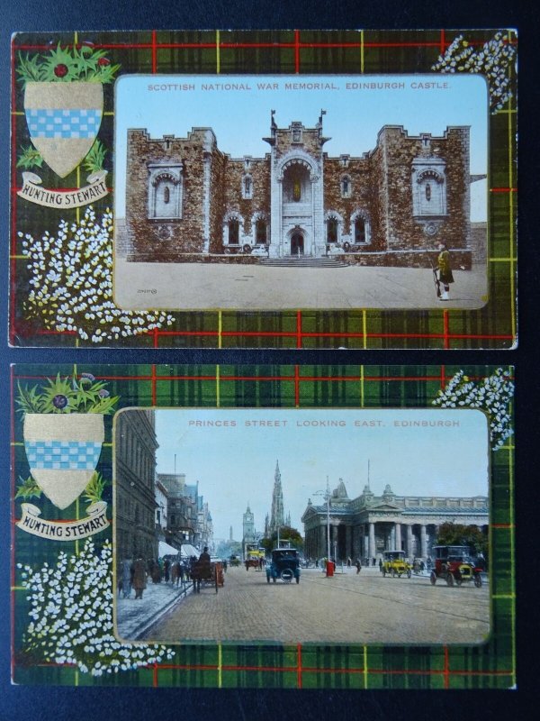 Scottish Clan Tartan 2 x HUNTING STEWART, EDINBURGH PRINCESS STREET Old Postcard