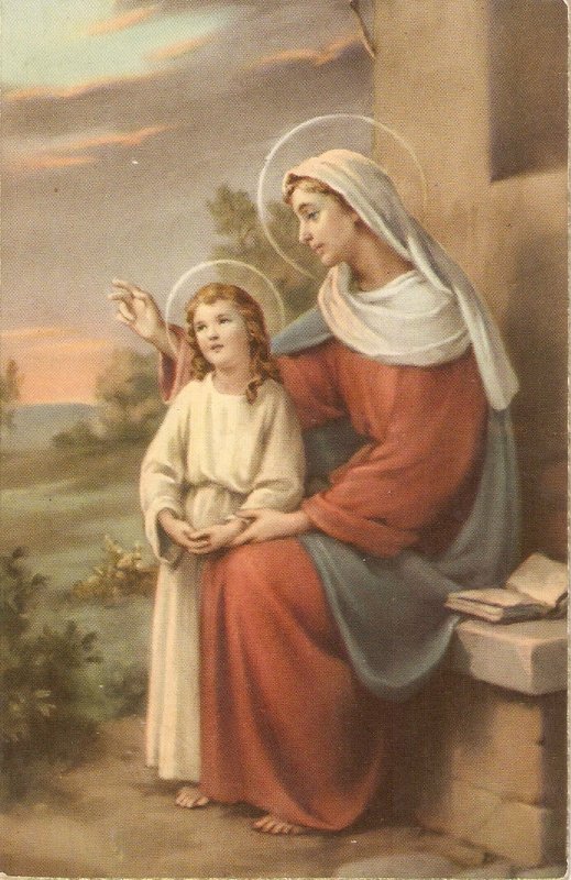 St Anna with th Virgin Nice vintage Spanish  Religious postcard