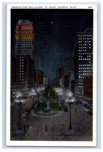 c1910 Washington Boulevard Night View Detroit Michigan MI Vintage Postcard 