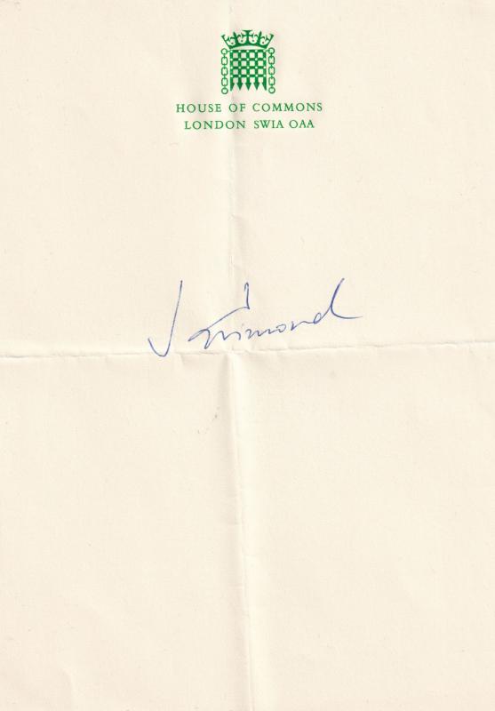 Jo Grimond Liberal Party Leader Hand Signed House Of Commons 1960s Autograph