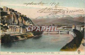 Old Postcard Grenoble Vue Generale Forts and the Chaine des Alpes
