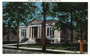 Vintage Postcard Public Library Playground Center Of Middle West Rhinelander WI