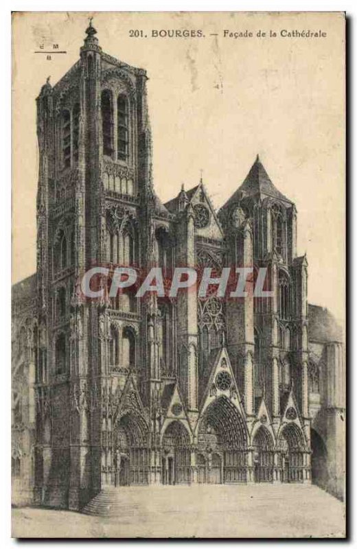 Old Postcard Bourges Facade of the Cathedral