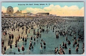 Enjoying The Surf, Coney Island, New York, Antique Postcard