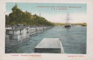 London Postcard - Thames Embankment, Naval Training Ship H.M.S.Buzzard  RS23842